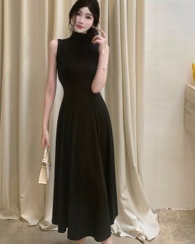 Long cstand collar dress black France style vest for women