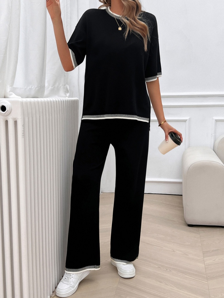 Knitted pants loose T-shirt 2pcs set for women