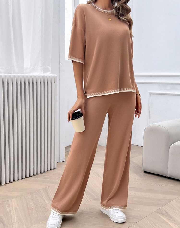 Knitted pants loose T-shirt 2pcs set for women