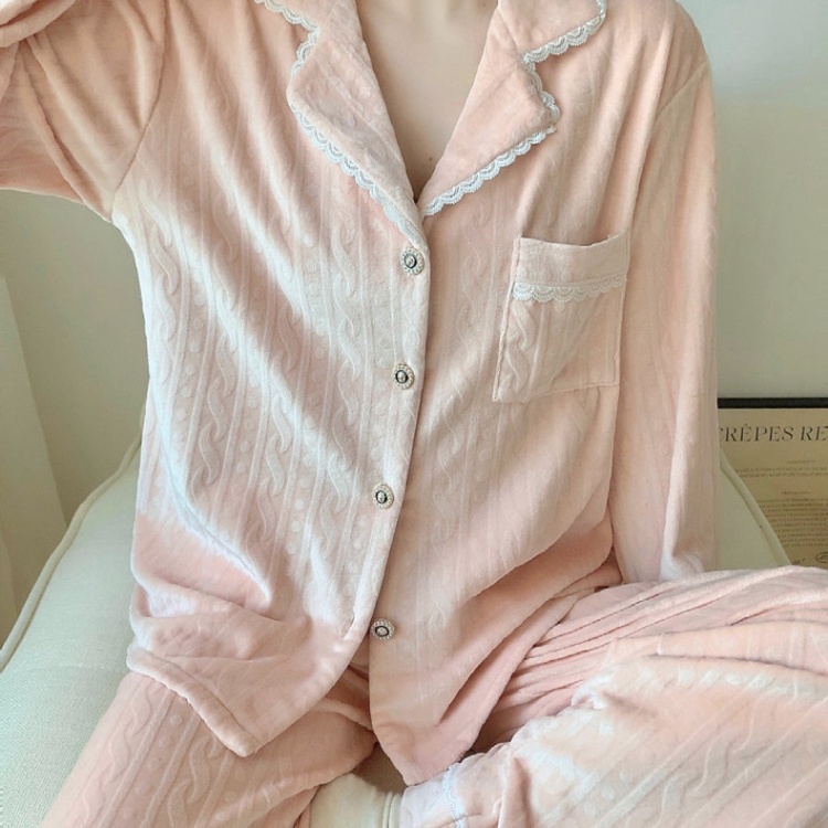 Korean style pajamas simple cardigan a set for women