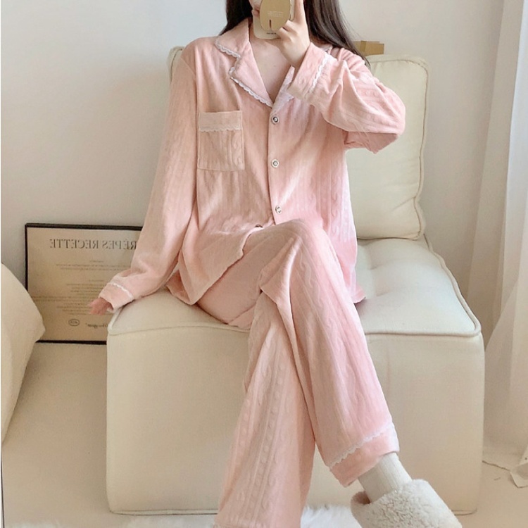 Korean style pajamas simple cardigan a set for women