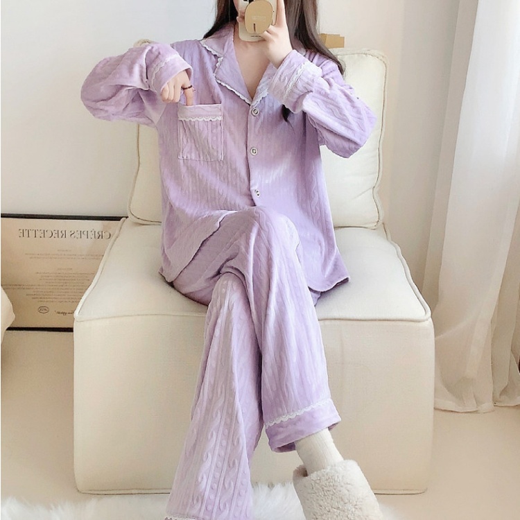 Korean style pajamas simple cardigan a set for women