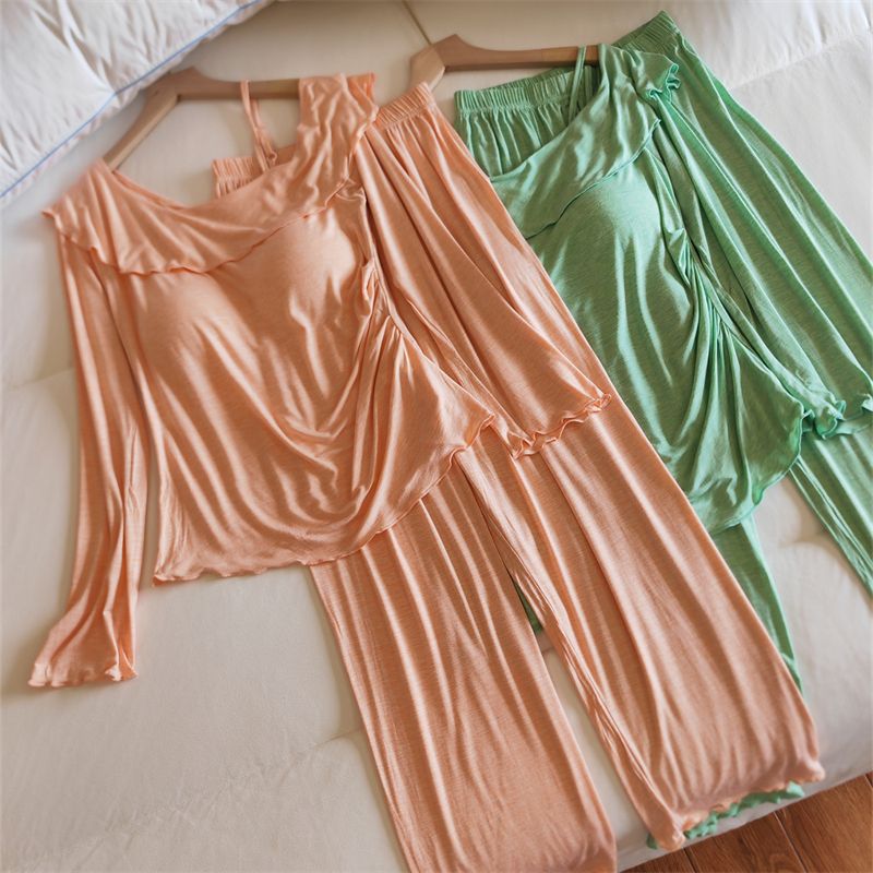 Long sleeve long pants pajamas 2pcs set for women