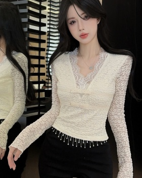 Enticement winter shirts V-neck lace tops for women