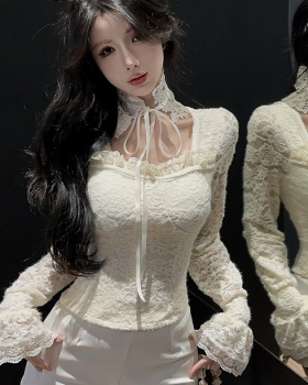 Lace cstand collar bottoming shirt winter tops for women