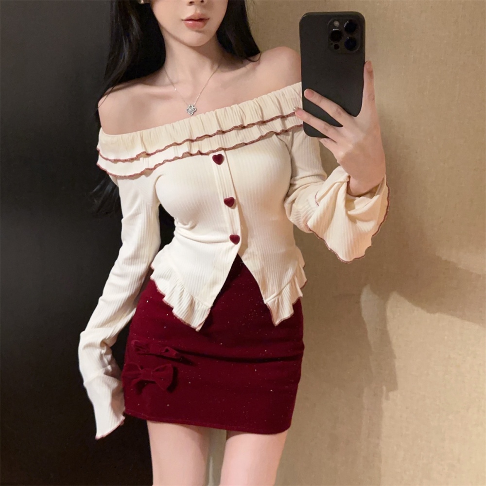 Trumpet sleeves tops short skirt 2pcs set for women