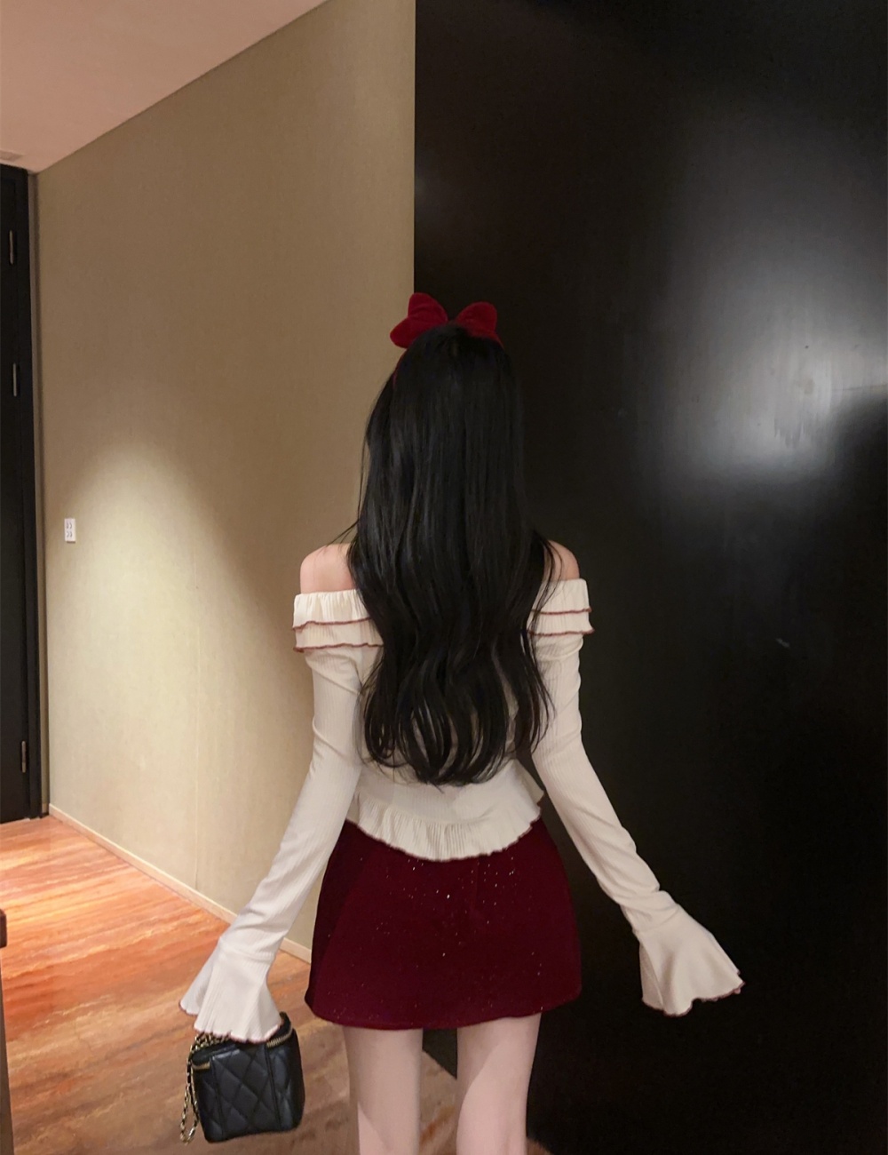 Trumpet sleeves tops short skirt 2pcs set for women