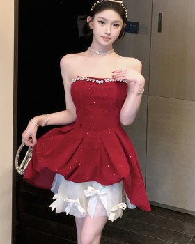 Bow rhinestone T-back christmas dress 2pcs set