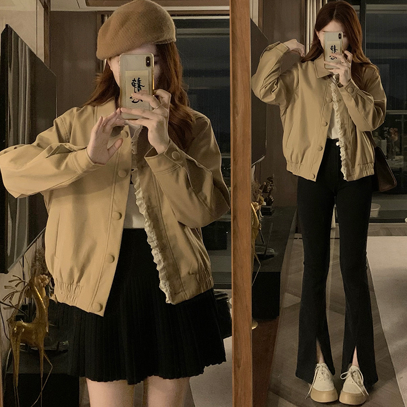 Korean style maiden wave edge tops short autumn coat for women