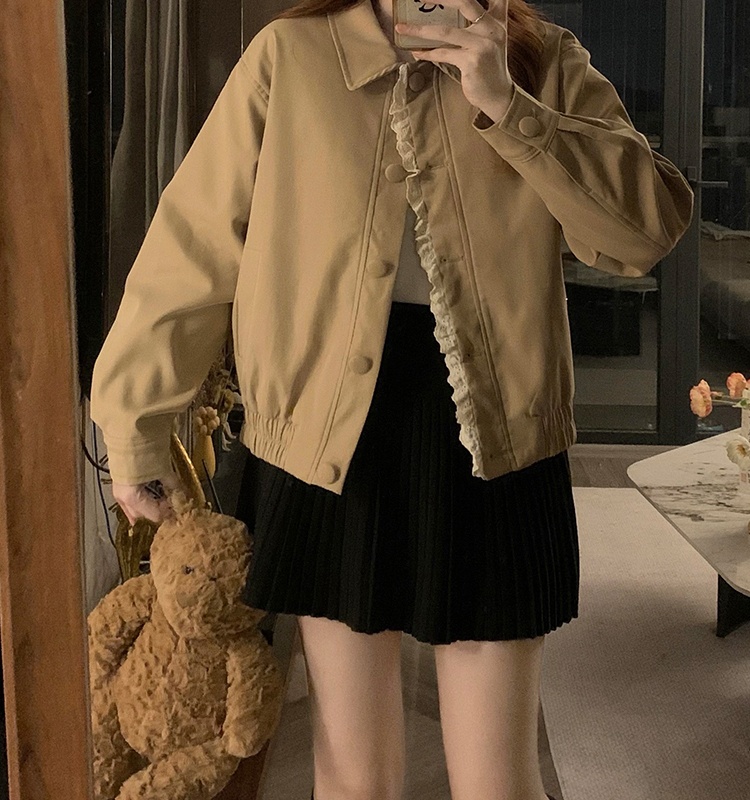 Korean style maiden wave edge tops short autumn coat for women