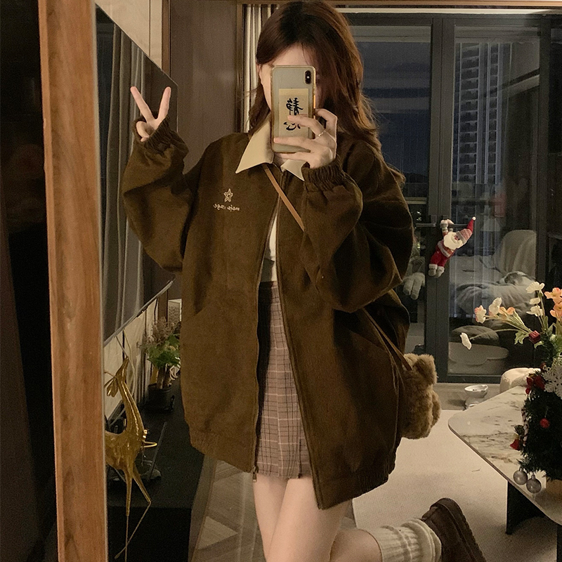 Retro embroidery American style coat loose stars jacket