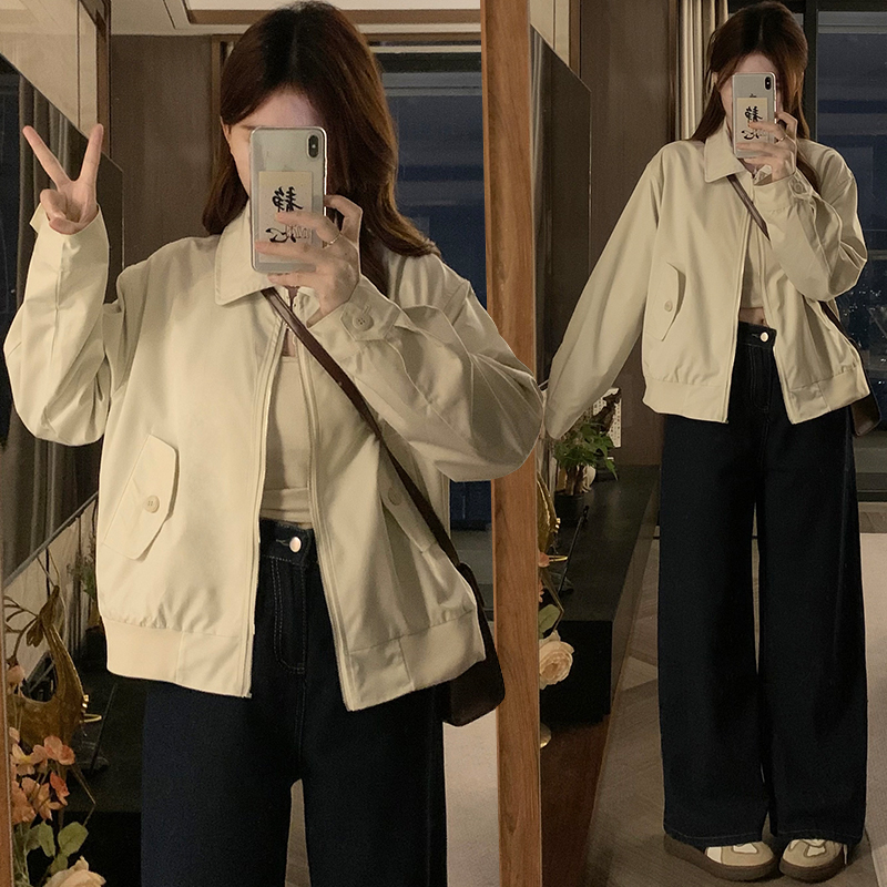 Loose short spring and autumn coat Casual lapel jacket