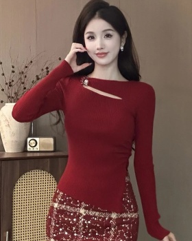 Winter slim hem brooch irregular tops