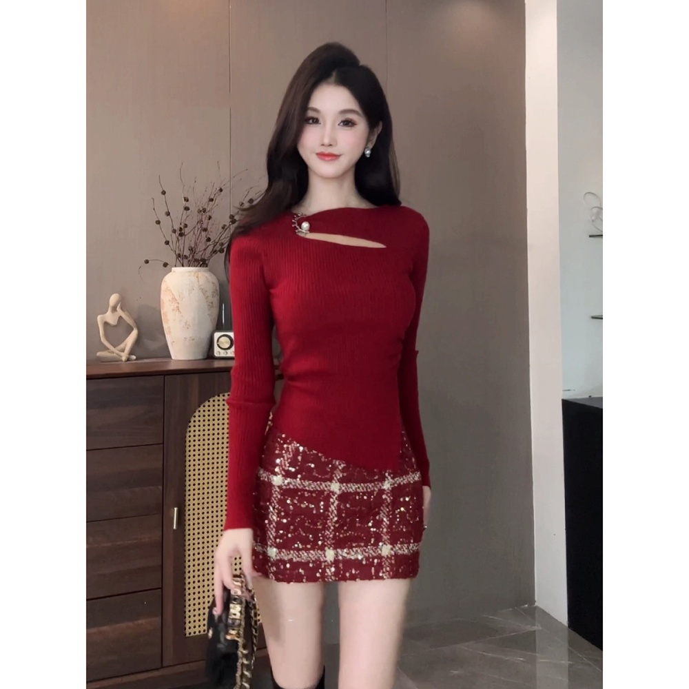 Winter slim hem brooch irregular tops