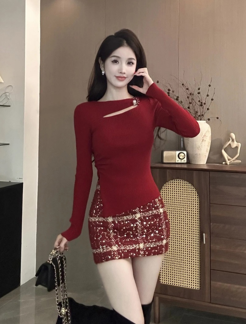 Winter slim hem brooch irregular tops