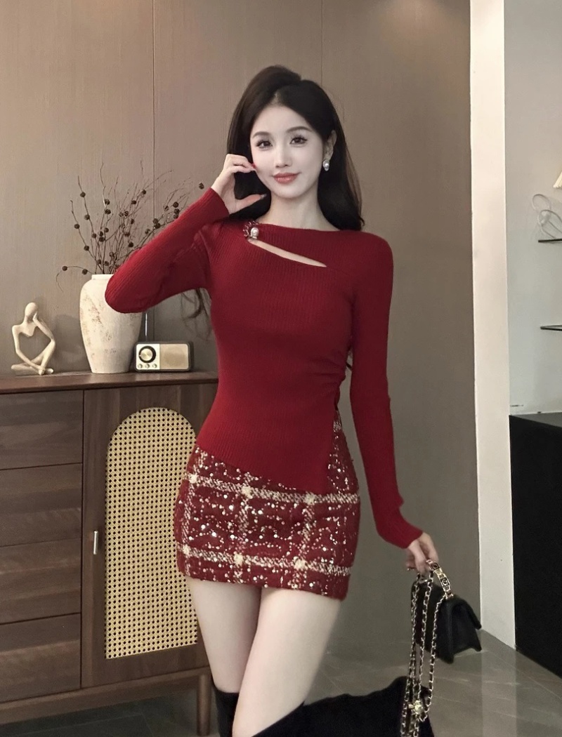 Winter slim hem brooch irregular tops