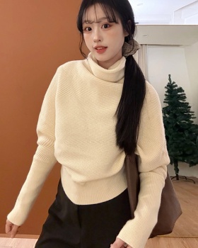 Heap collar bat sleeve half high collar niche sweater for women