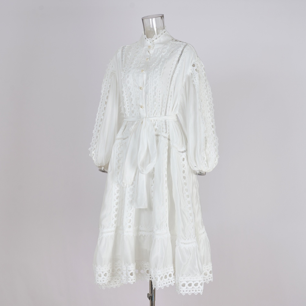 Short loose hollow European style cotton lace dress