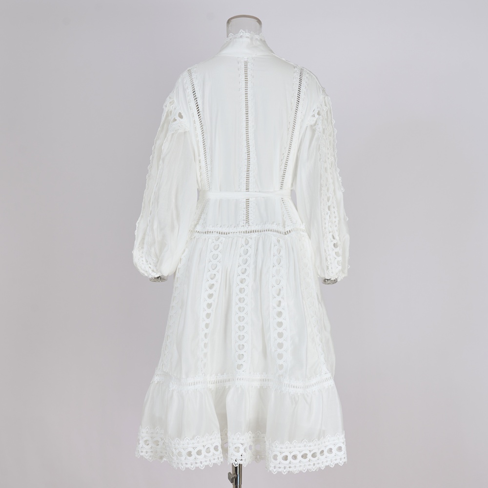 Short loose hollow European style cotton lace dress