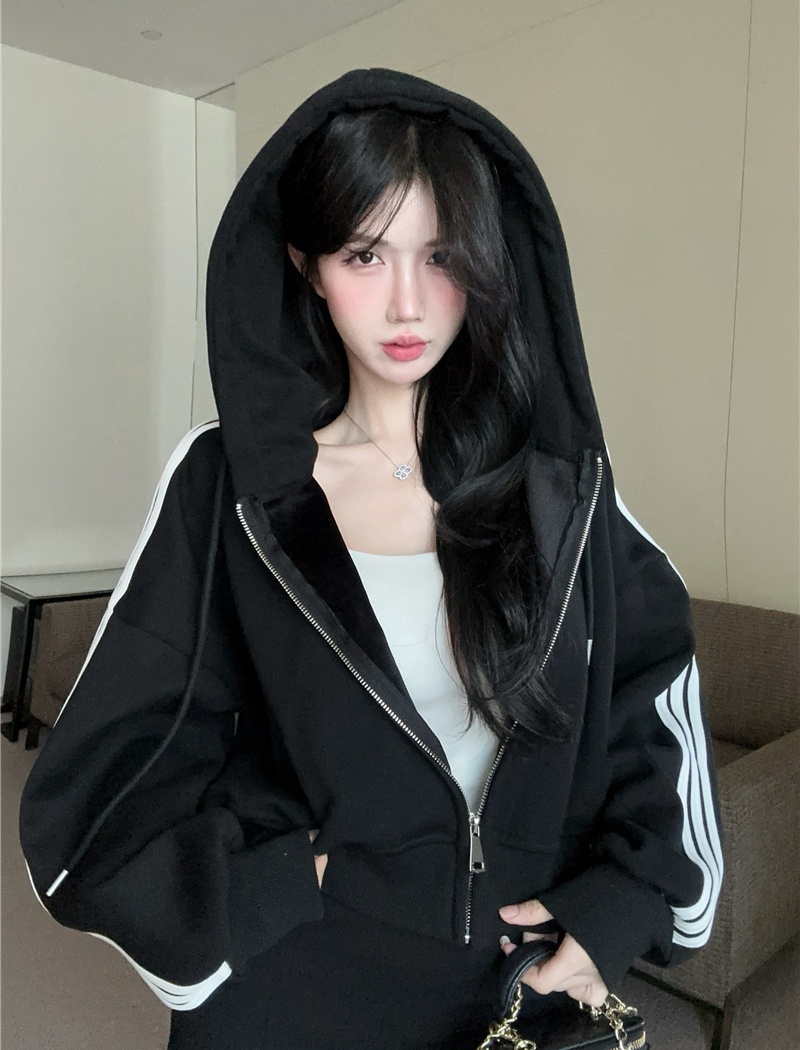 Korean style short coat loose high waist hoodie