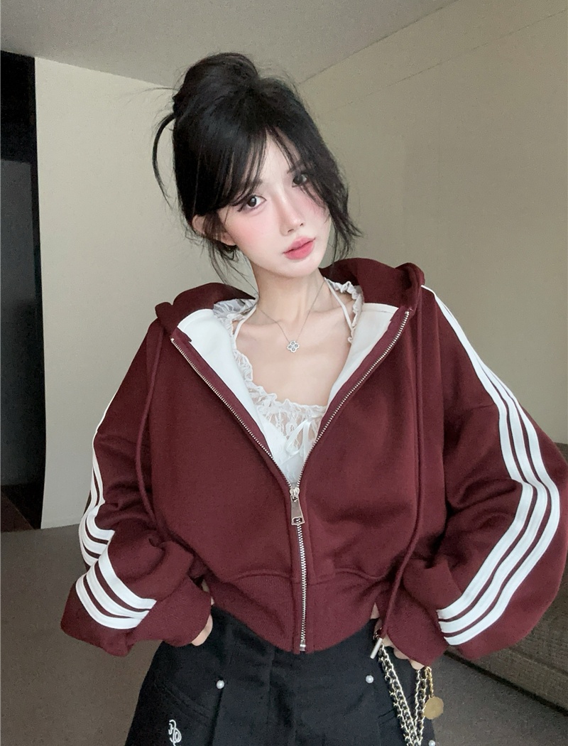 Korean style short coat loose high waist hoodie