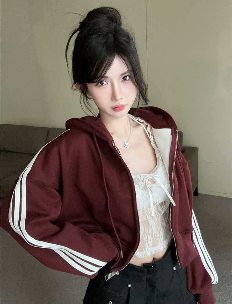 Korean style short coat loose high waist hoodie