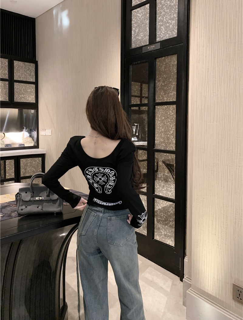 Printing bottoming T-shirt inside the ride slim tops for women