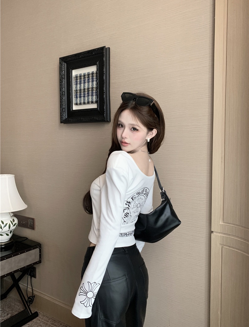 Printing bottoming T-shirt inside the ride slim tops for women