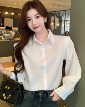 Pearl collar temperament tops spring white shirt