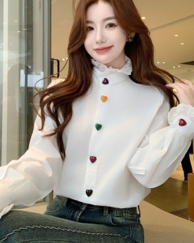 Lotus leaf edges spring colors cstand collar shirt