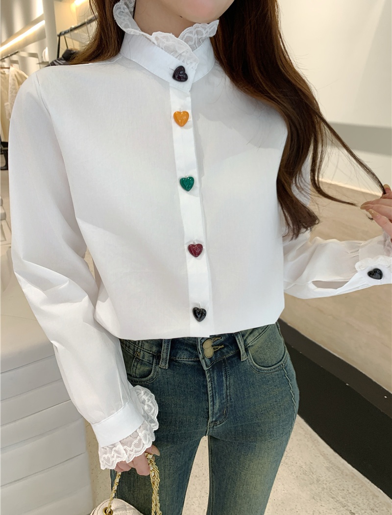 Lotus leaf edges spring colors cstand collar shirt