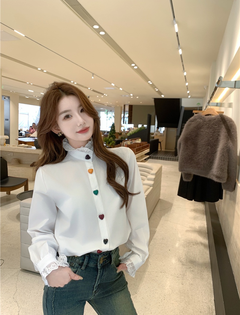 Lotus leaf edges spring colors cstand collar shirt