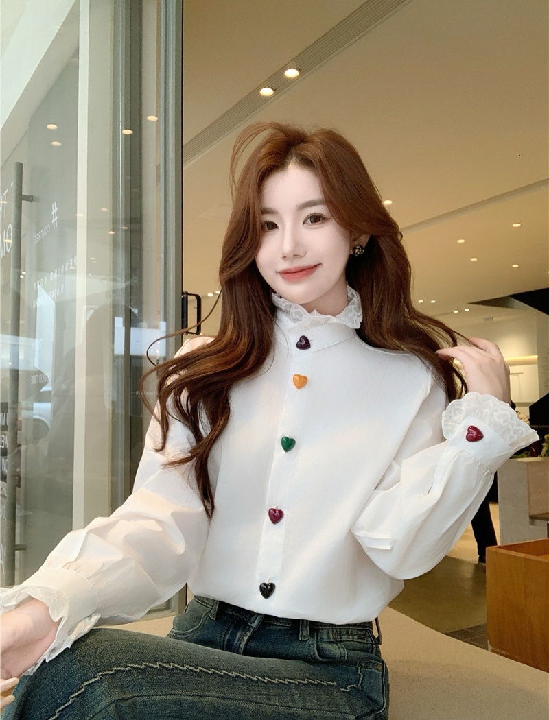 Lotus leaf edges spring colors cstand collar shirt