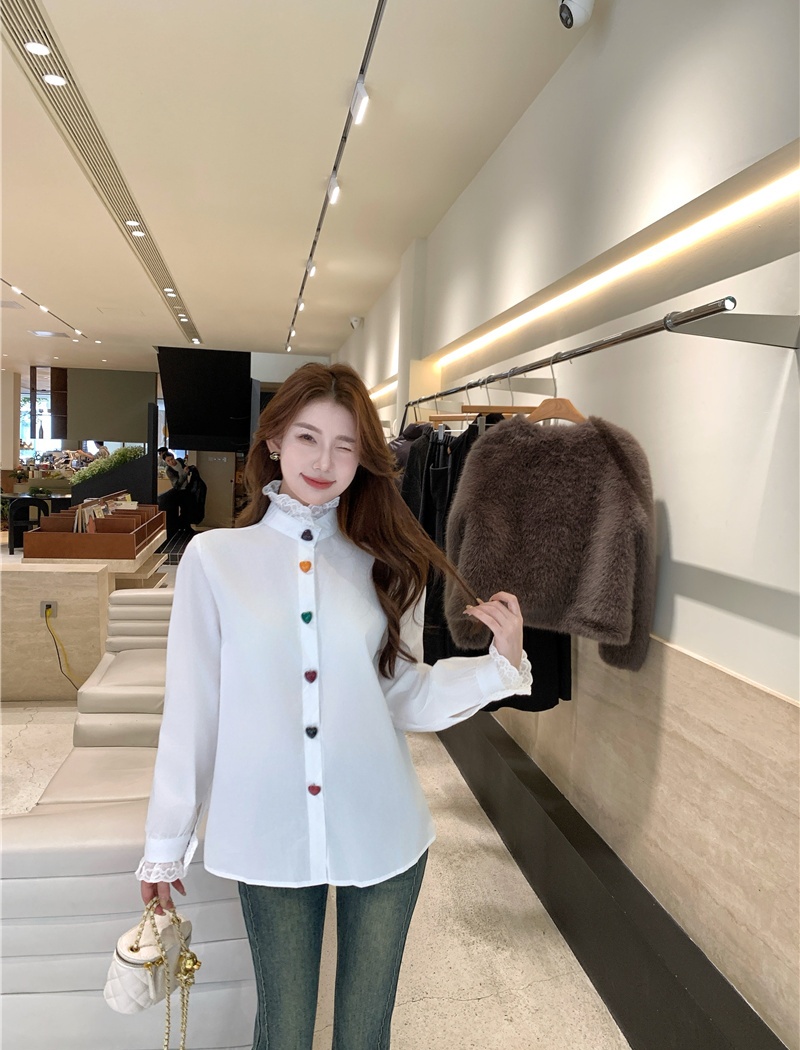 Lotus leaf edges spring colors cstand collar shirt