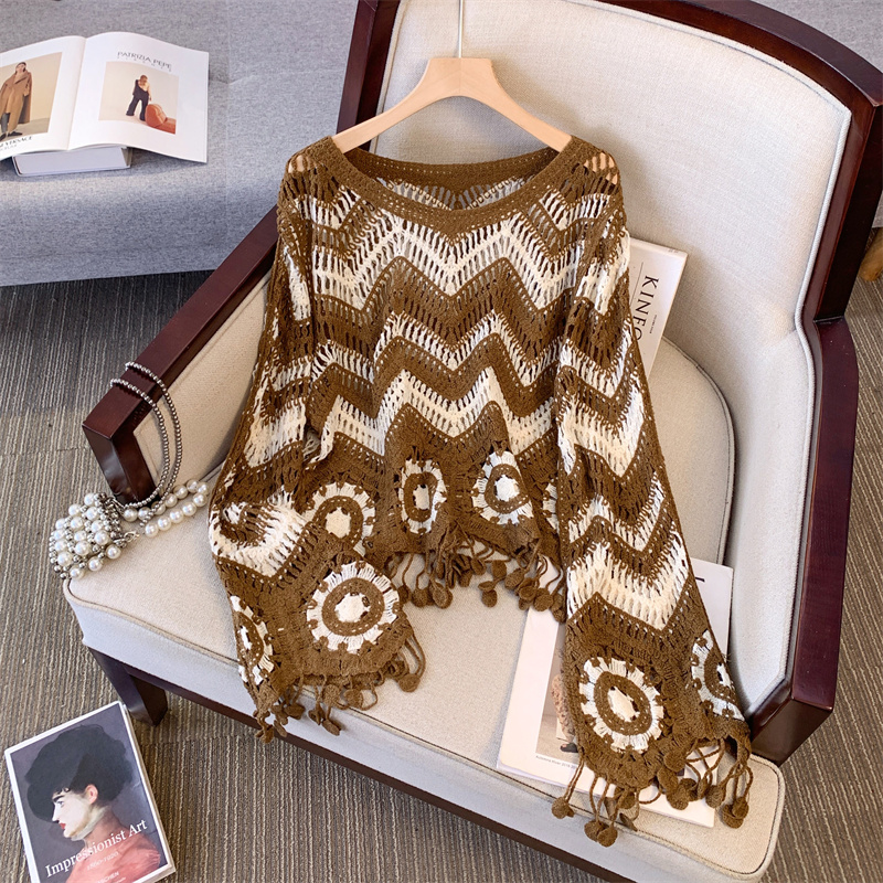 Hollow tassels smock Bohemian style tops