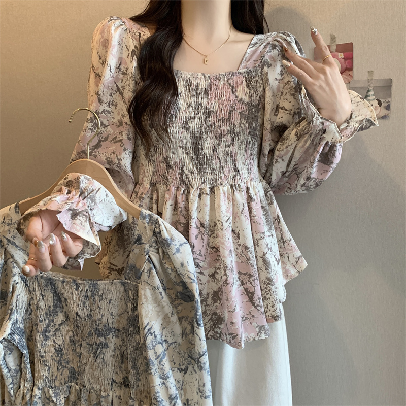 Cover belly chiffon shirt large yard floral tops for women