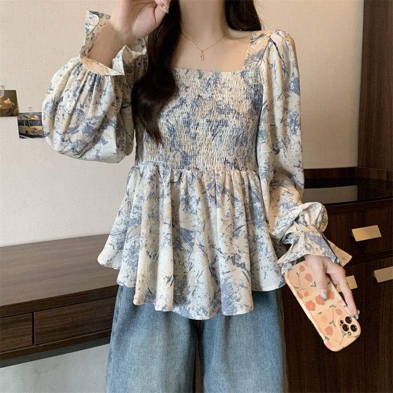 Cover belly chiffon shirt large yard floral tops for women