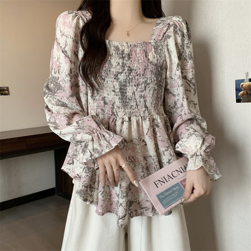 Cover belly chiffon shirt large yard floral tops for women