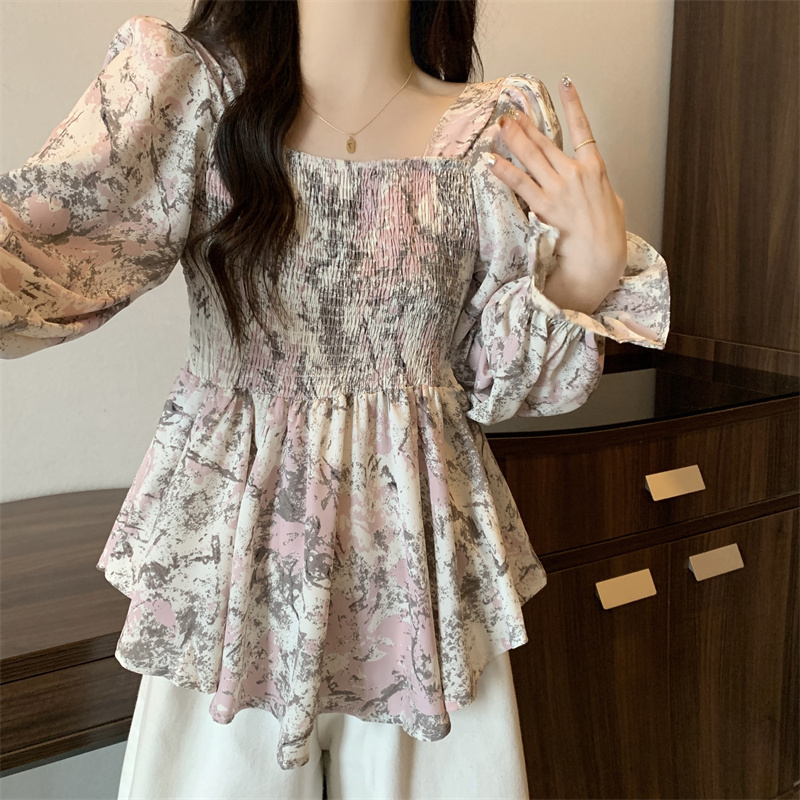 Cover belly chiffon shirt large yard floral tops for women