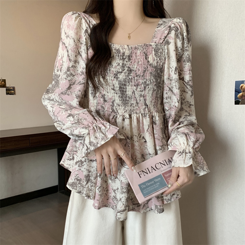 Cover belly chiffon shirt large yard floral tops for women