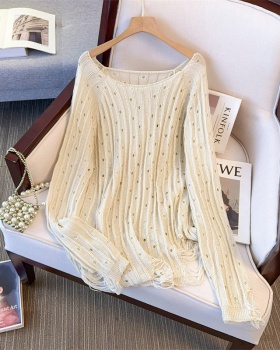 Loose hollow lazy tops spring wears outside knitted smock