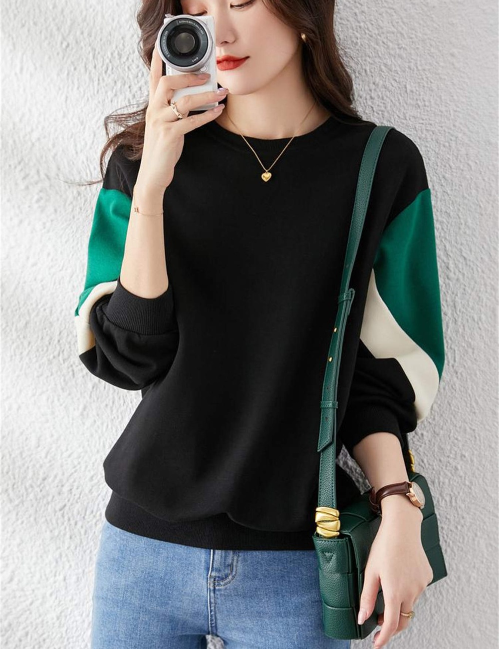 Round neck autumn and winter mixed colors plus velvet hoodie