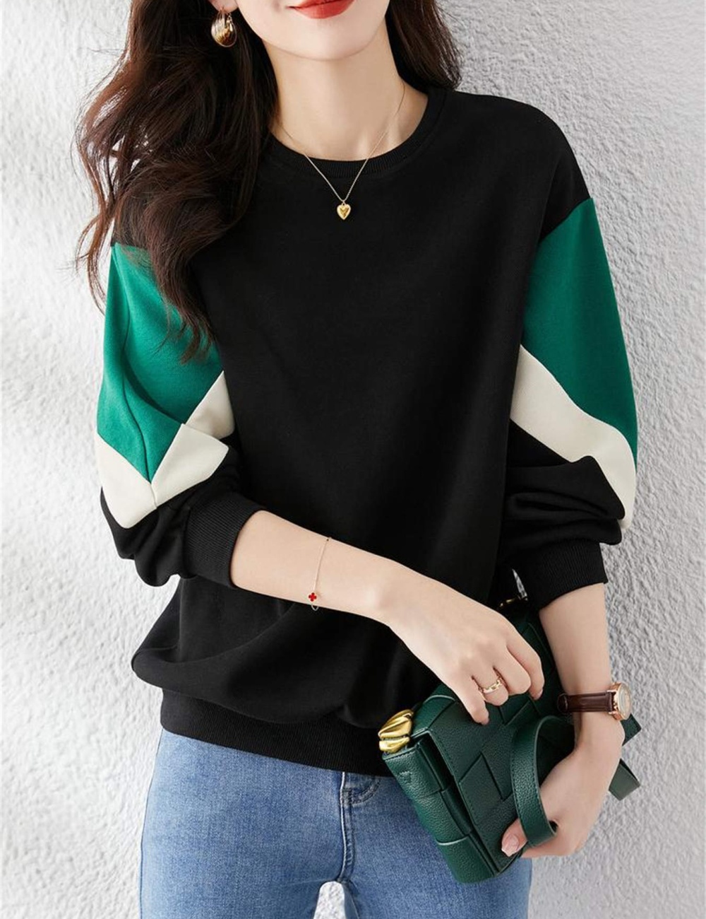 Round neck autumn and winter mixed colors plus velvet hoodie