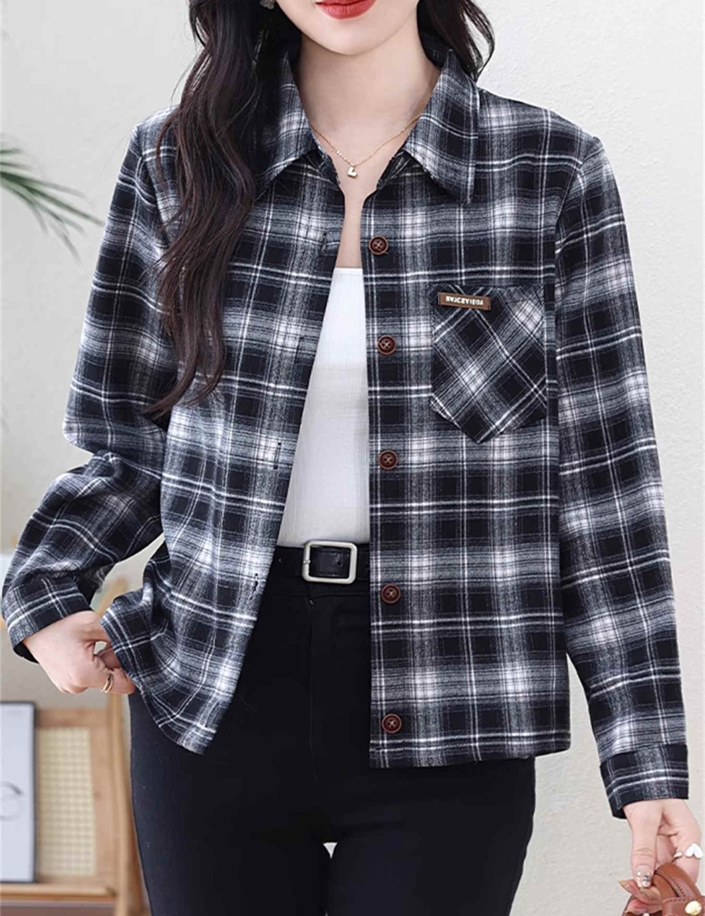 Autumn and winter plaid coat long sleeve shirt for women