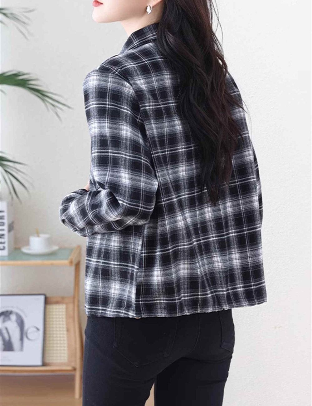 Autumn and winter plaid coat long sleeve shirt for women