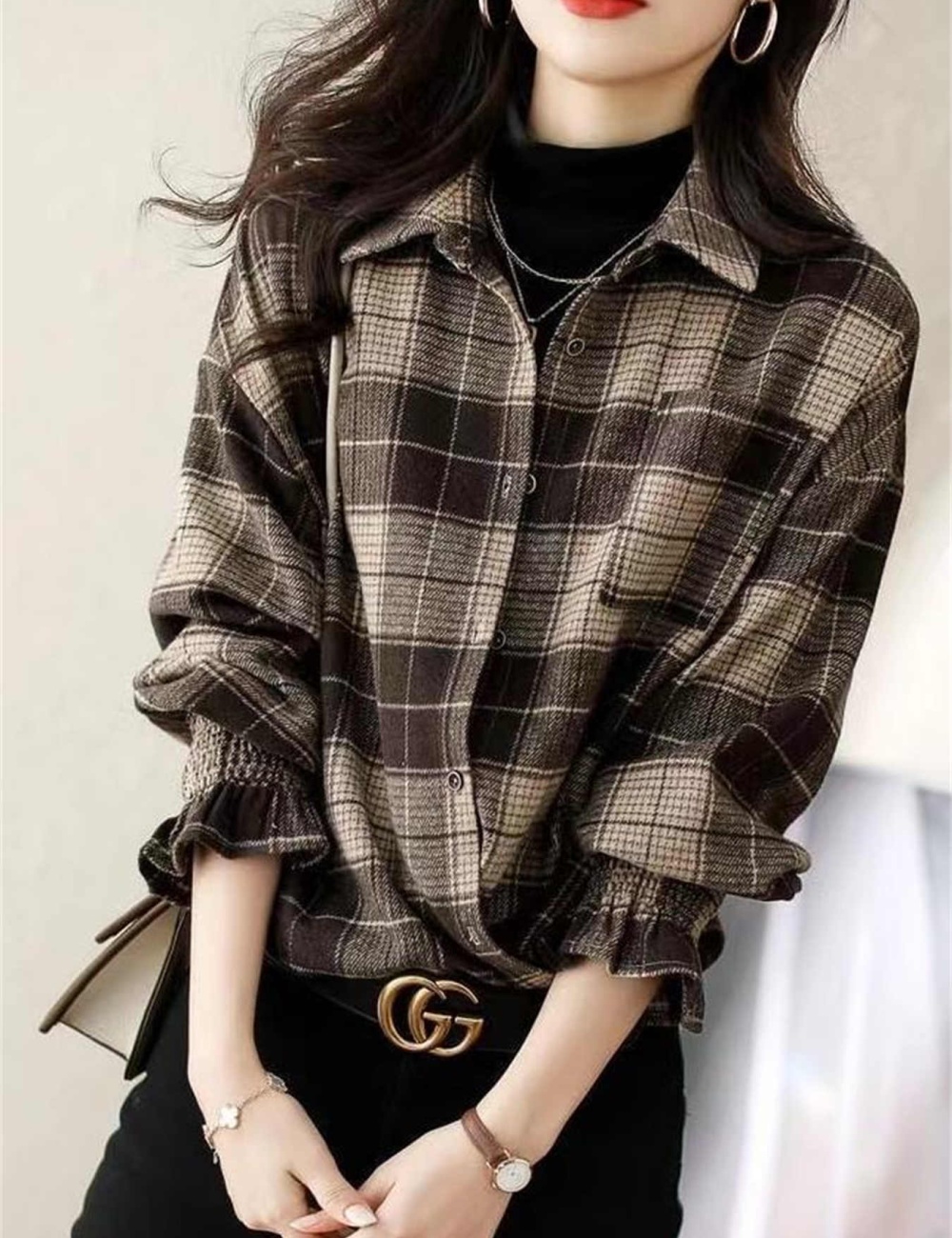 Loose autumn tops plaid autumn and winter shirt for women