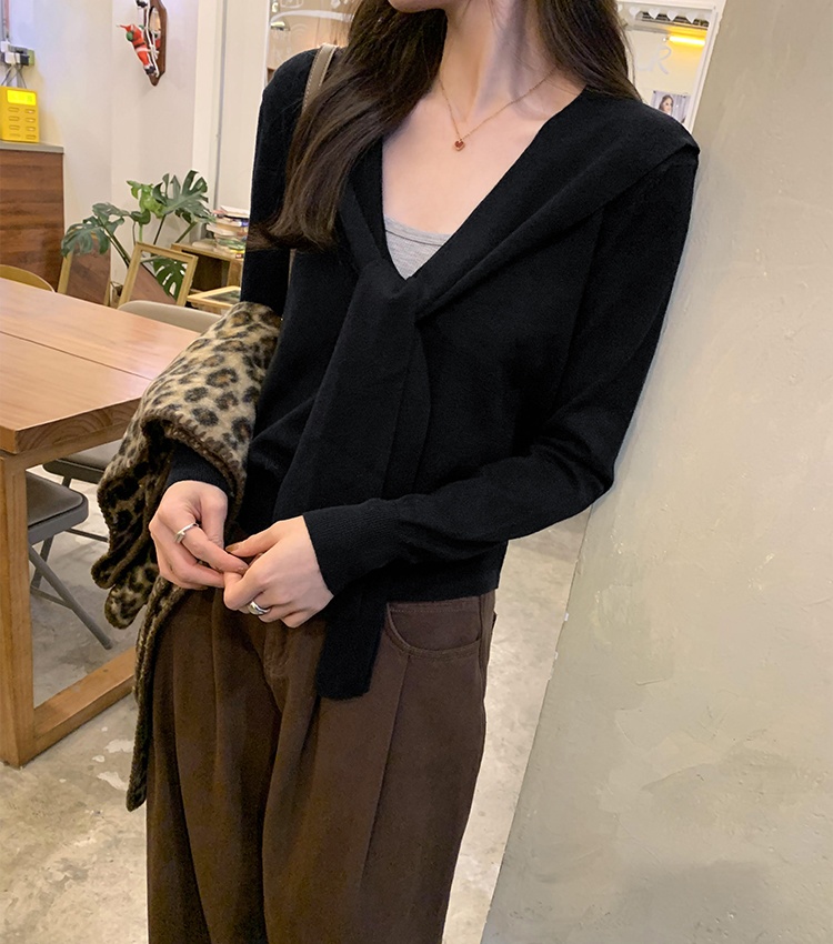 Pseudo-two knitted Western style tops wool slim cardigan