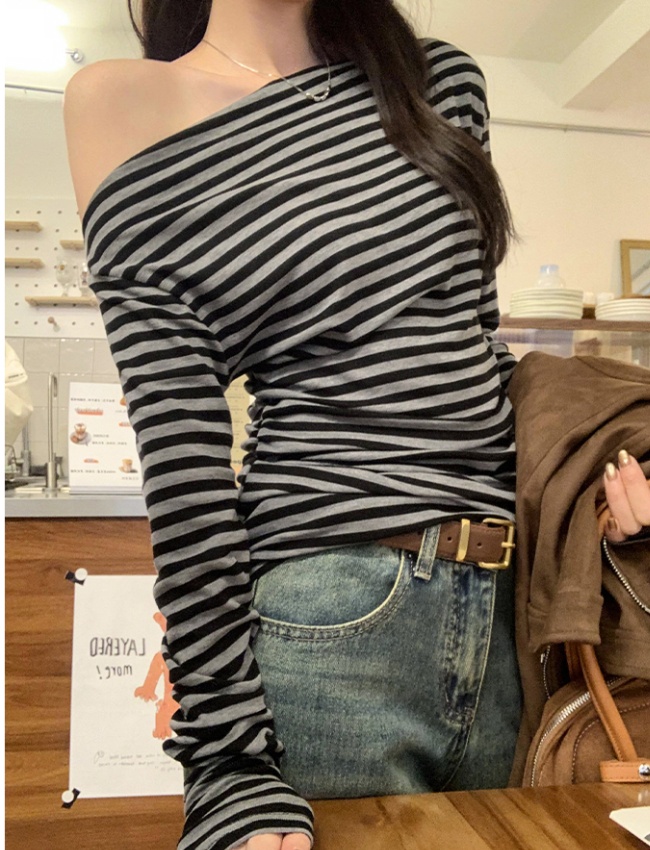 Sloping shoulder bottoming shirt T-shirt for women