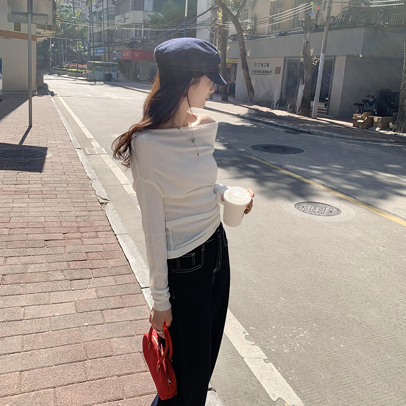 White sweater autumn and winter bottoming shirt for women