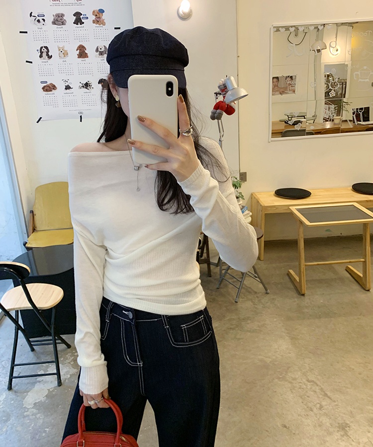 White sweater autumn and winter bottoming shirt for women